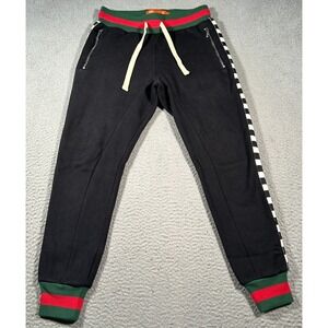 Black Jogger Sweatpants with Green & Red Trim